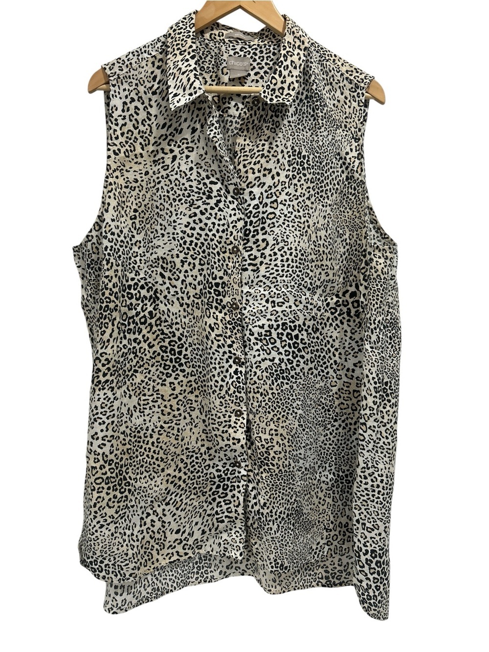Chico's Linen No Iron Animal Print Sleeveless Button Up Tunic Top - 4X-20/22